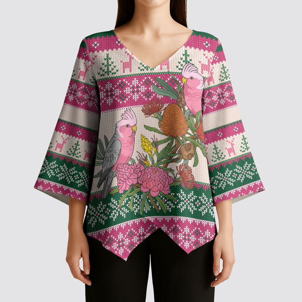 Aussie Galah Christmas Kimono Sleeve Blouse Festive Knitted Pattern Inspired