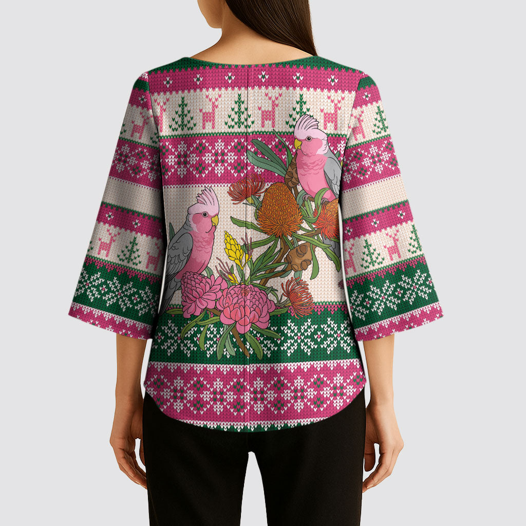 Aussie Galah Christmas Kimono Sleeve Blouse Festive Knitted Pattern Inspired