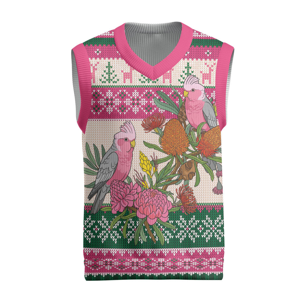 Aussie Galah Christmas Knitted V-Neck Vest Festive Knitted Pattern Inspired