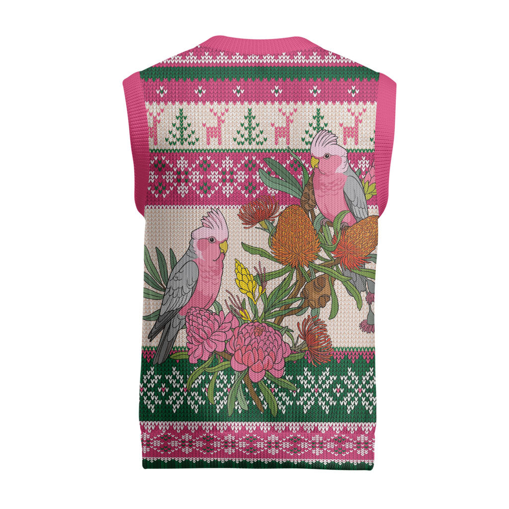 Aussie Galah Christmas Knitted V-Neck Vest Festive Knitted Pattern Inspired