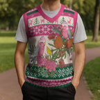 Aussie Galah Christmas Knitted V-Neck Vest Festive Knitted Pattern Inspired