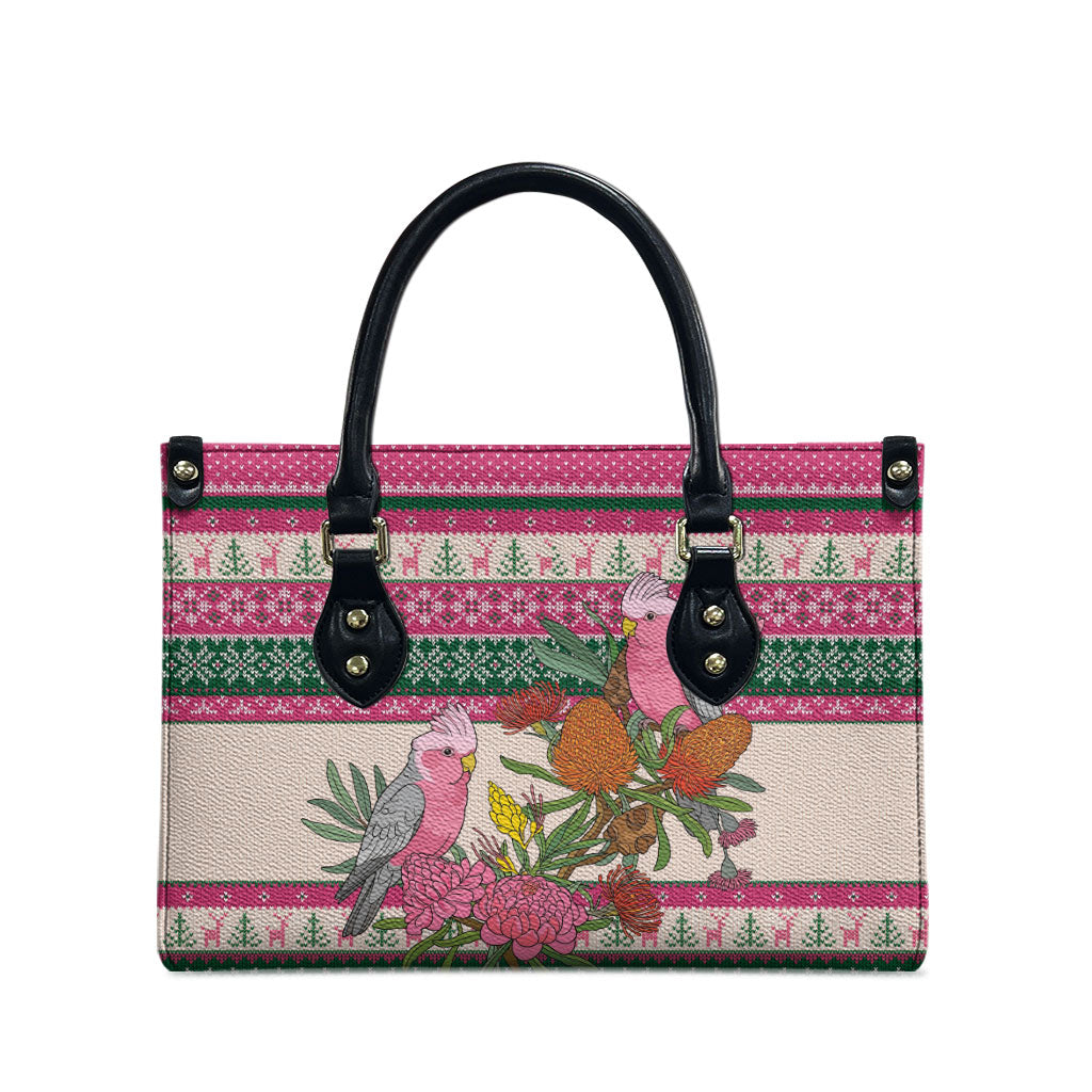 Aussie Galah Christmas Leather Bag Festive Knitted Pattern Inspired