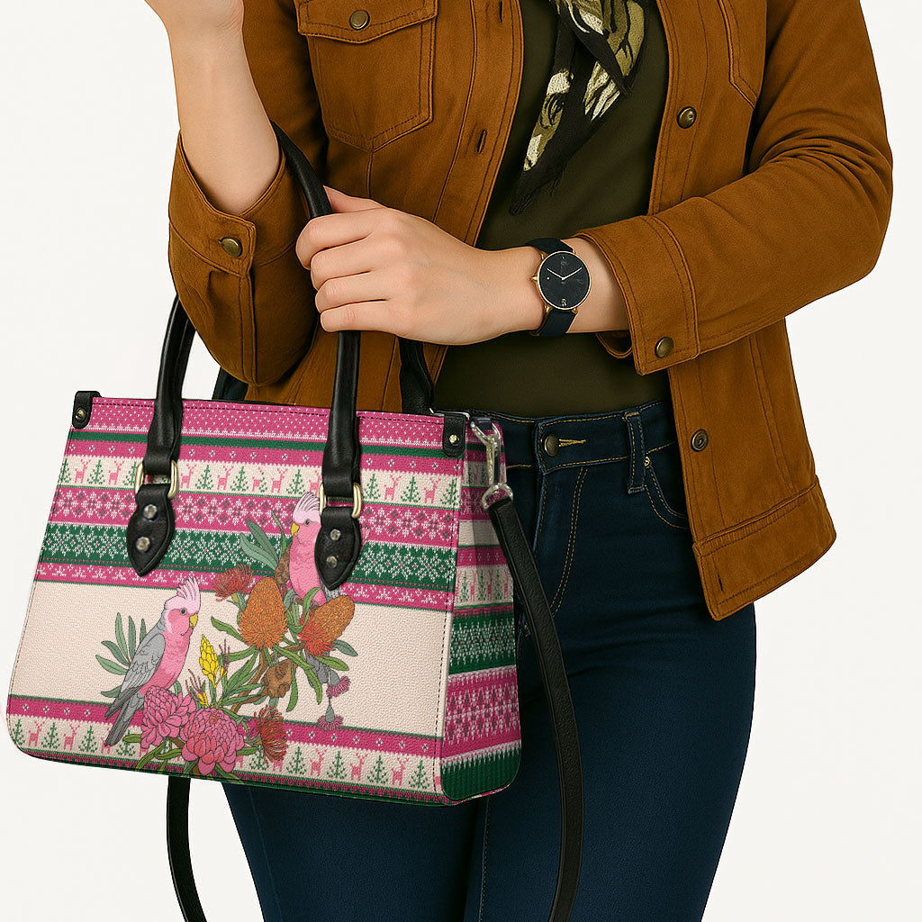 Aussie Galah Christmas Leather Bag Festive Knitted Pattern Inspired