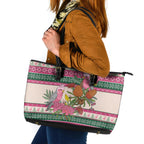 Aussie Galah Christmas Leather Tote Bag Festive Knitted Pattern Inspired