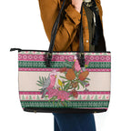 Aussie Galah Christmas Leather Tote Bag Festive Knitted Pattern Inspired