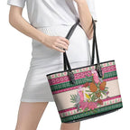 Aussie Galah Christmas Leather Tote Bag Festive Knitted Pattern Inspired