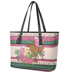 Aussie Galah Christmas Leather Tote Bag Festive Knitted Pattern Inspired