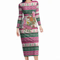 Aussie Galah Christmas Long Sleeve Bodycon Dress Festive Knitted Pattern Inspired