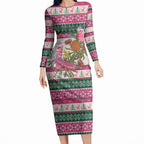 Aussie Galah Christmas Long Sleeve Bodycon Dress Festive Knitted Pattern Inspired