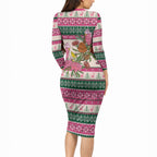 Aussie Galah Christmas Long Sleeve Bodycon Dress Festive Knitted Pattern Inspired