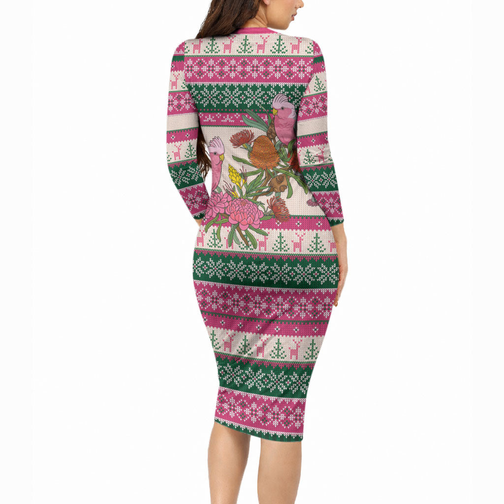 Aussie Galah Christmas Long Sleeve Bodycon Dress Festive Knitted Pattern Inspired