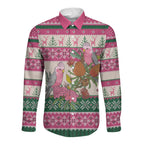 Aussie Galah Christmas Long Sleeve Button Shirt Festive Knitted Pattern Inspired
