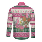 Aussie Galah Christmas Long Sleeve Button Shirt Festive Knitted Pattern Inspired