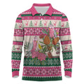 Aussie Galah Christmas Long Sleeve Polo Shirt Festive Knitted Pattern Inspired