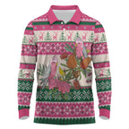 Aussie Galah Christmas Long Sleeve Polo Shirt Festive Knitted Pattern Inspired