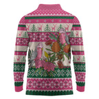 Aussie Galah Christmas Long Sleeve Polo Shirt Festive Knitted Pattern Inspired