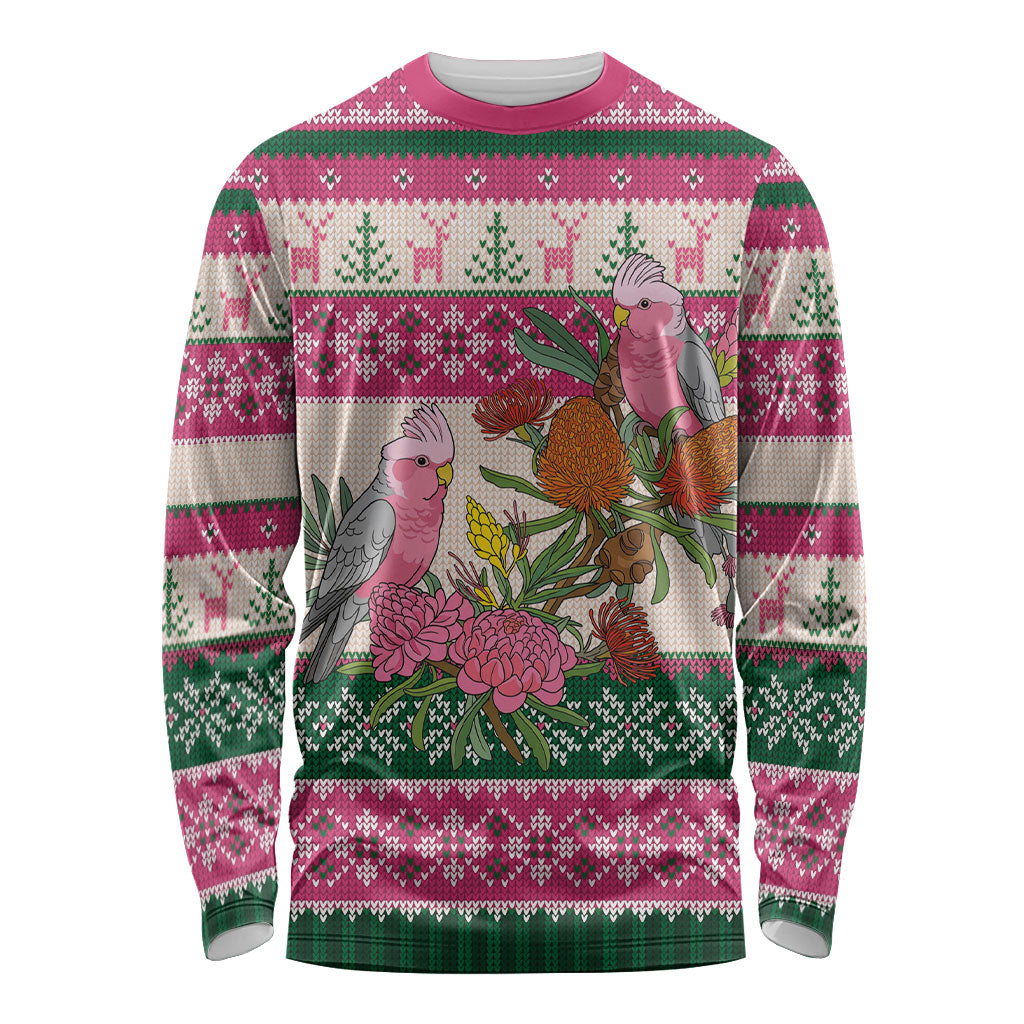 Aussie Galah Christmas Long Sleeve Shirt Festive Knitted Pattern Inspired