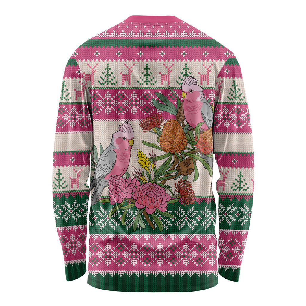 Aussie Galah Christmas Long Sleeve Shirt Festive Knitted Pattern Inspired