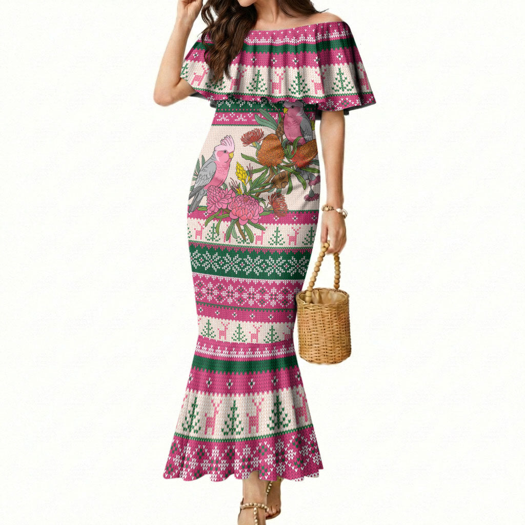 Aussie Galah Christmas Mermaid Dress Festive Knitted Pattern Inspired