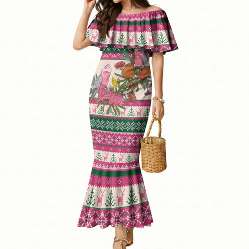 Aussie Galah Christmas Mermaid Dress Festive Knitted Pattern Inspired