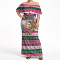 Aussie Galah Christmas Off Shoulder Maxi Dress Festive Knitted Pattern Inspired