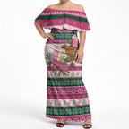 Aussie Galah Christmas Off Shoulder Maxi Dress Festive Knitted Pattern Inspired