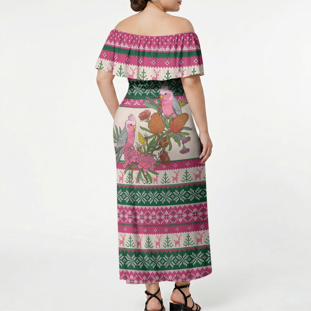 Aussie Galah Christmas Off Shoulder Maxi Dress Festive Knitted Pattern Inspired