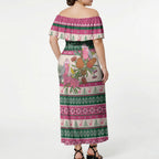 Aussie Galah Christmas Off Shoulder Maxi Dress Festive Knitted Pattern Inspired