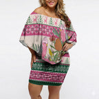 Aussie Galah Christmas Off Shoulder Short Dress Festive Knitted Pattern Inspired