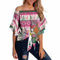 Aussie Galah Christmas Off Shoulder Wrap Waist Top Festive Knitted Pattern Inspired