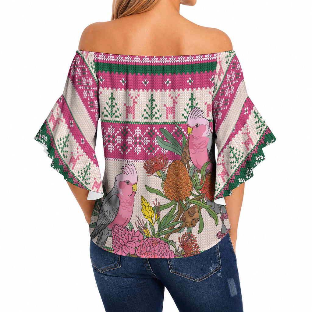 Aussie Galah Christmas Off Shoulder Wrap Waist Top Festive Knitted Pattern Inspired