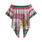Aussie Galah Christmas Off Shoulder Wrap Waist Top Festive Knitted Pattern Inspired