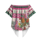Aussie Galah Christmas Off Shoulder Wrap Waist Top Festive Knitted Pattern Inspired