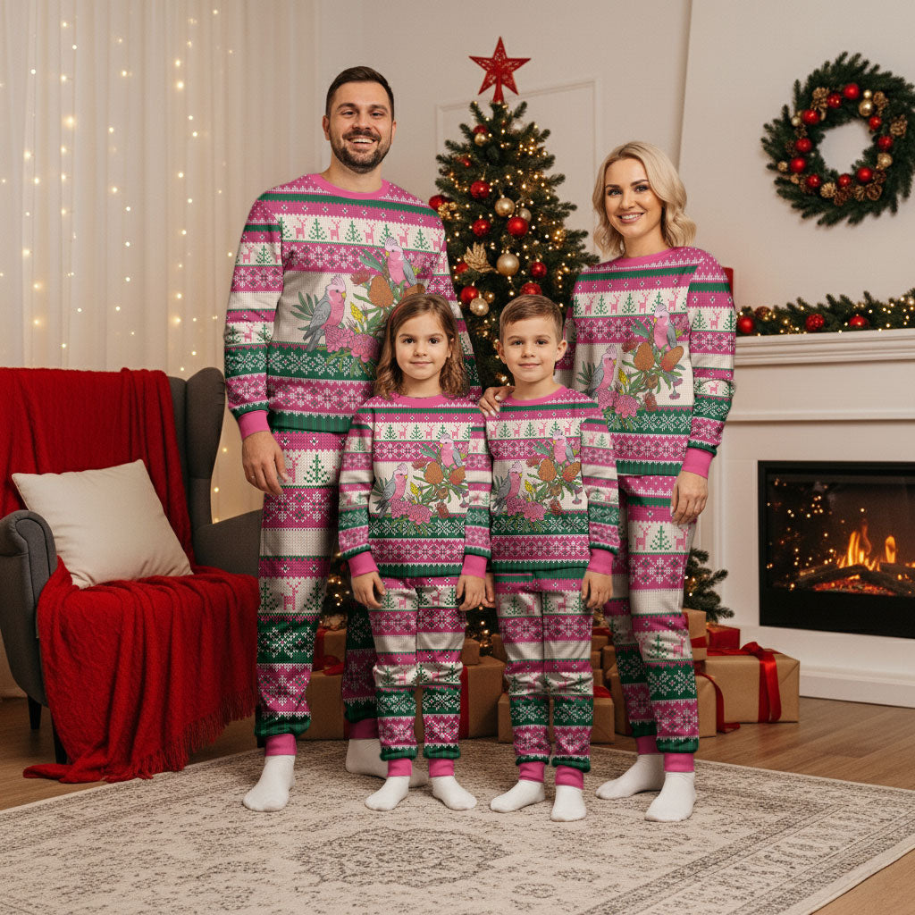 Aussie Galah Christmas Pajama Set Festive Knitted Pattern Inspired