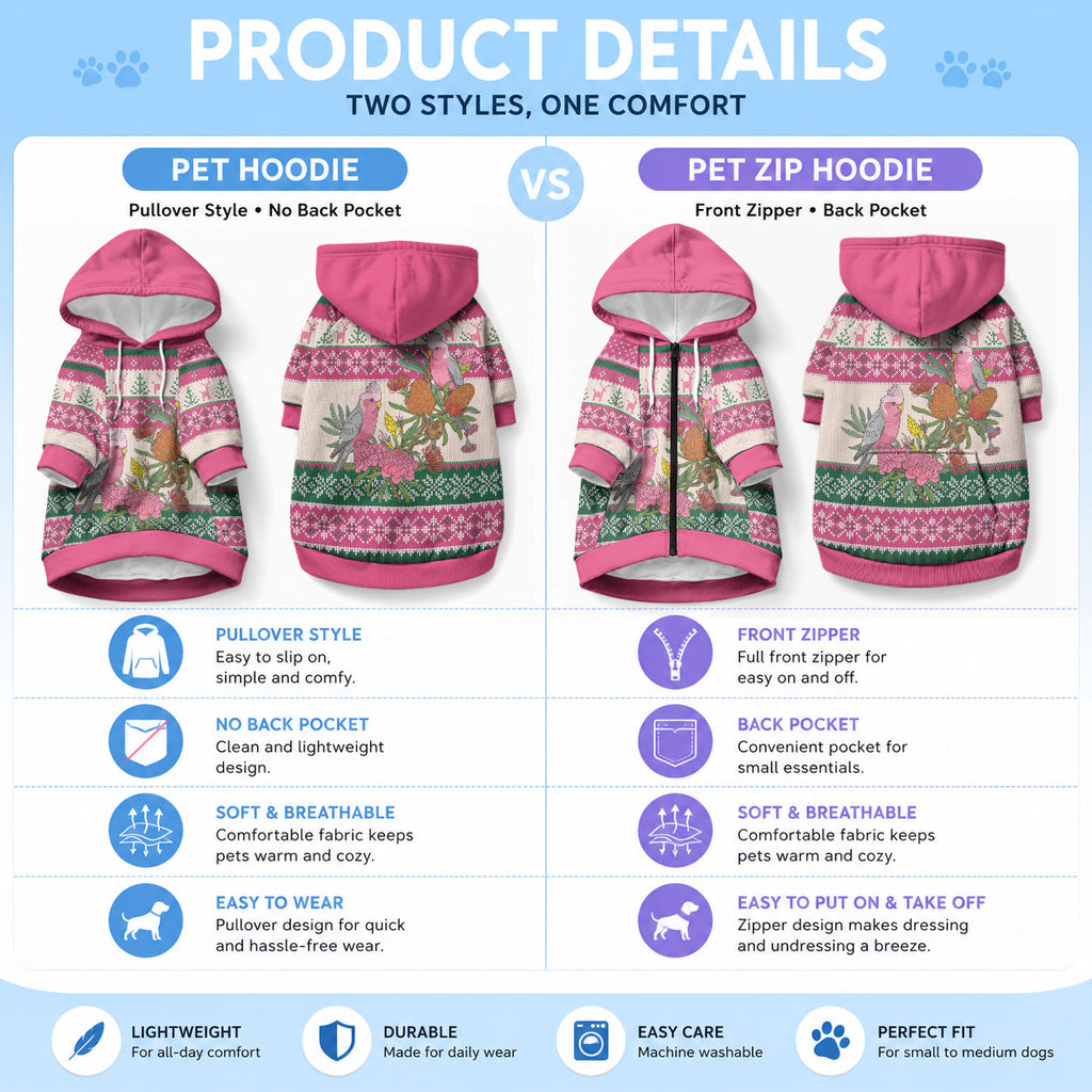 Aussie Galah Christmas Pet Hoodie Festive Knitted Pattern Inspired