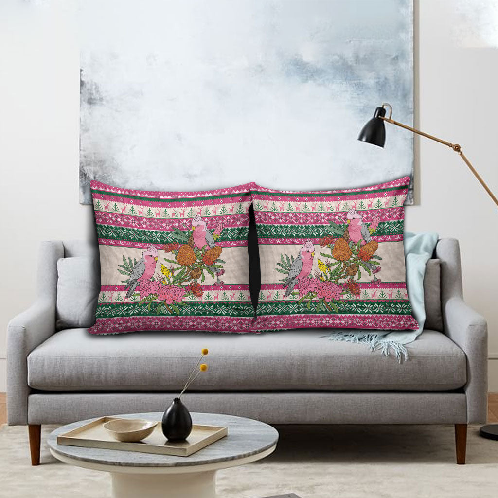 Aussie Galah Christmas Pillow Cover Festive Knitted Pattern Inspired
