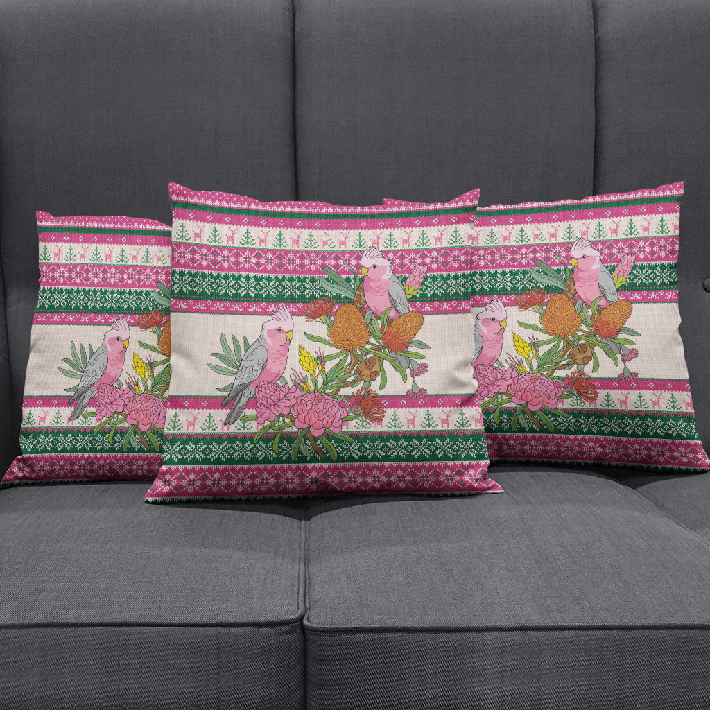 Aussie Galah Christmas Pillow Cover Festive Knitted Pattern Inspired