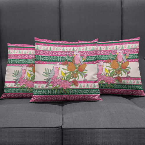 Aussie Galah Christmas Pillow Cover Festive Knitted Pattern Inspired
