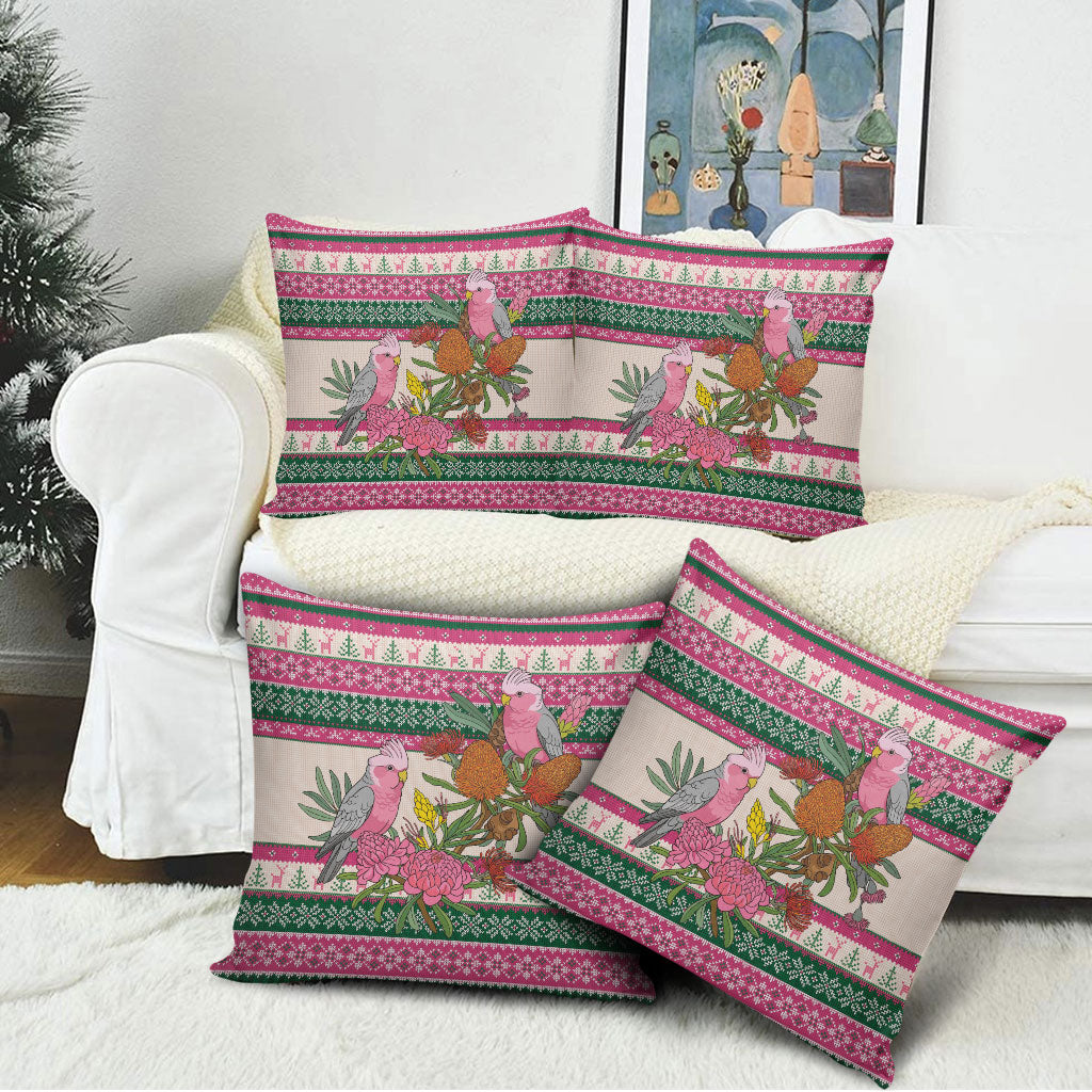 Aussie Galah Christmas Pillow Cover Festive Knitted Pattern Inspired