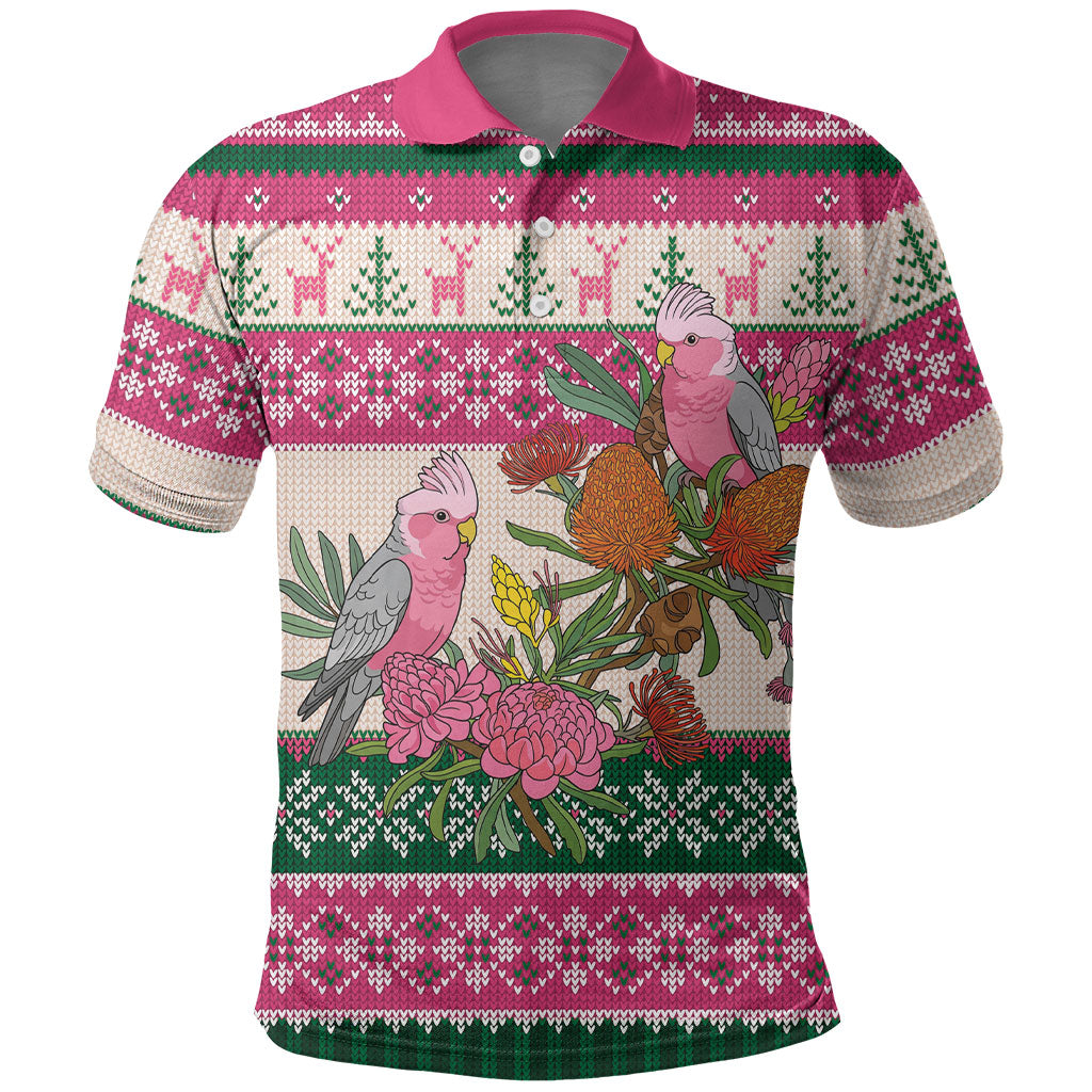 Aussie Galah Christmas Polo Shirt Festive Knitted Pattern Inspired