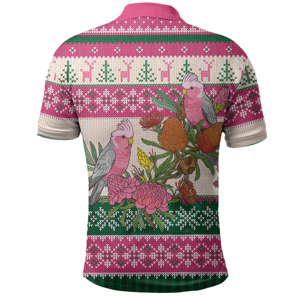 Aussie Galah Christmas Polo Shirt Festive Knitted Pattern Inspired