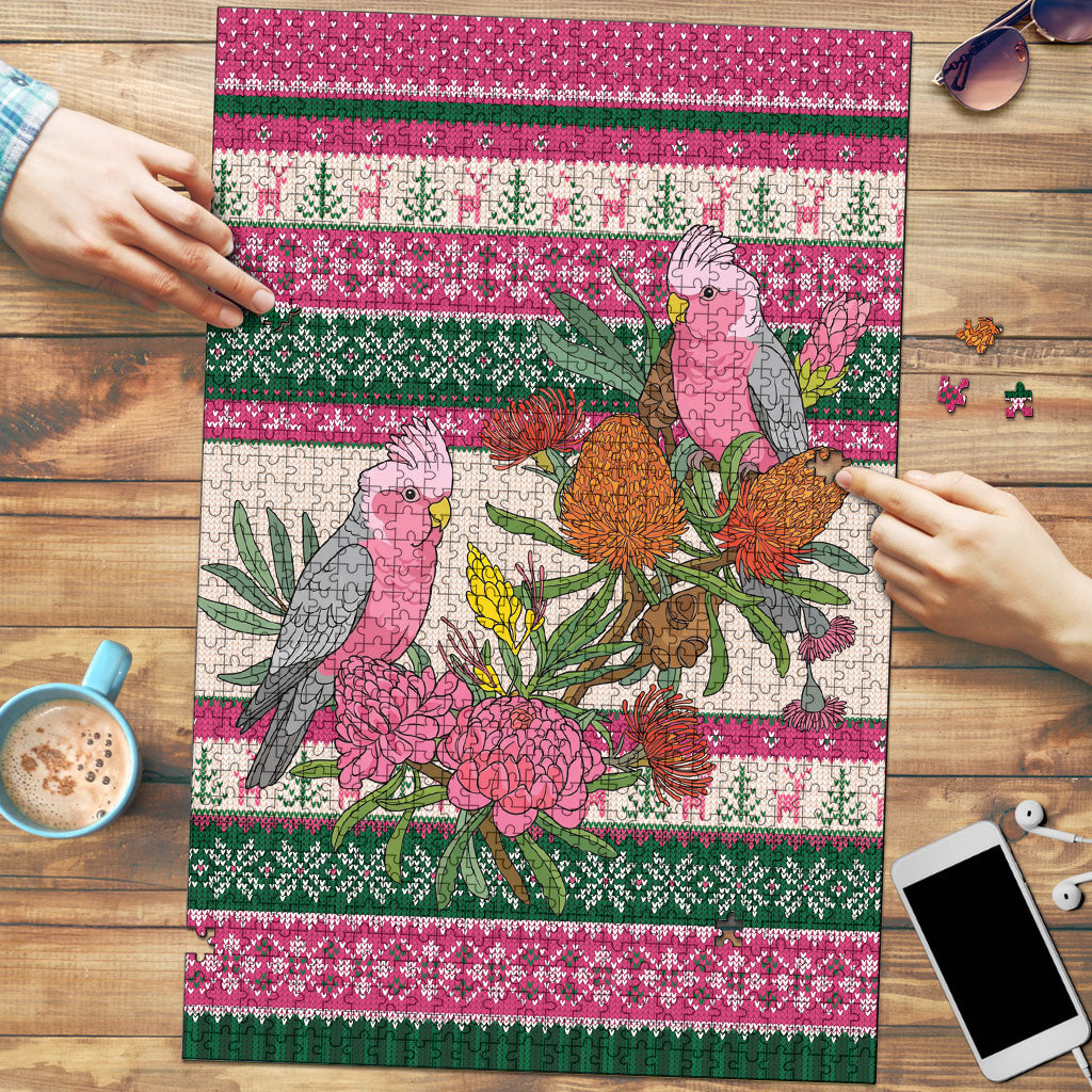 Aussie Galah Christmas Puzzle Festive Knitted Pattern Inspired