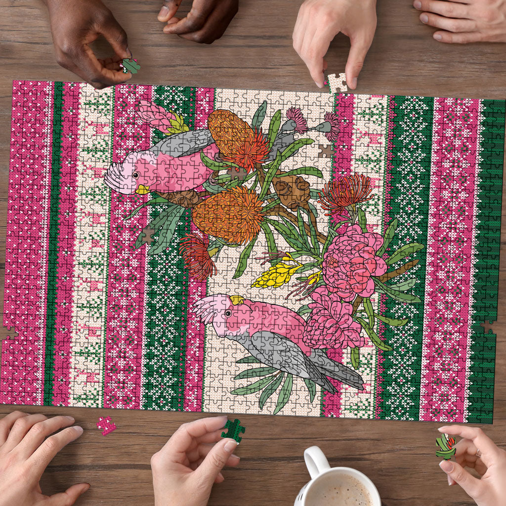 Aussie Galah Christmas Puzzle Festive Knitted Pattern Inspired