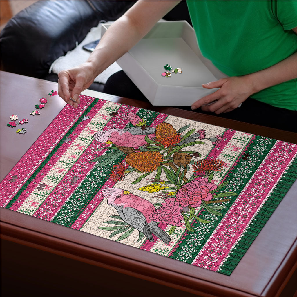 Aussie Galah Christmas Puzzle Festive Knitted Pattern Inspired