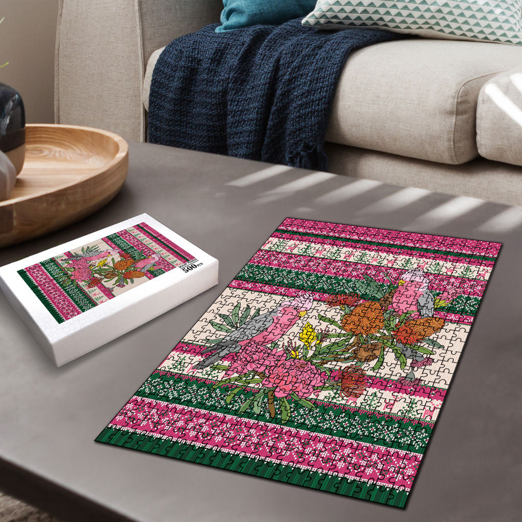 Aussie Galah Christmas Puzzle Festive Knitted Pattern Inspired
