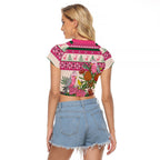 Aussie Galah Christmas Raglan Cropped T Shirt Festive Knitted Pattern Inspired