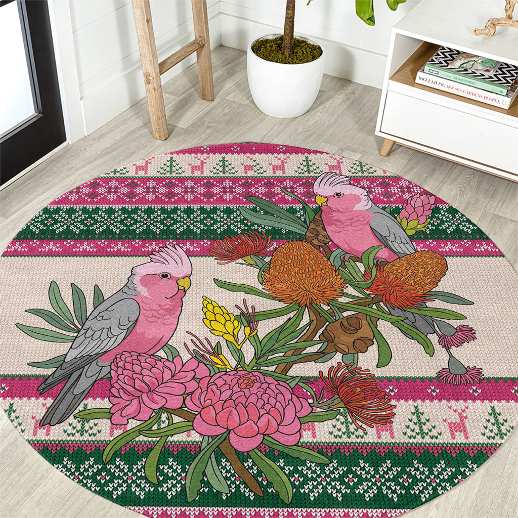 Aussie Galah Christmas Round Carpet Festive Knitted Pattern Inspired