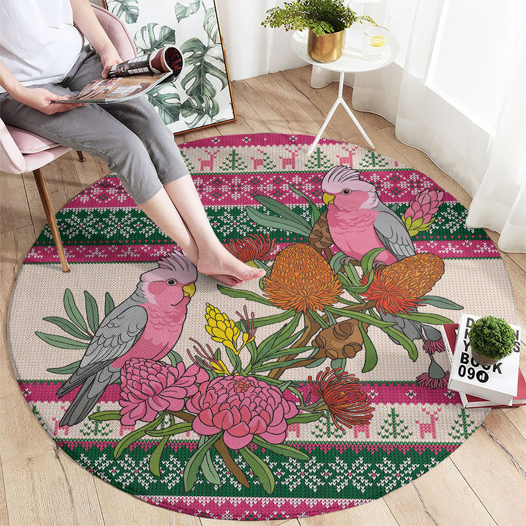Aussie Galah Christmas Round Carpet Festive Knitted Pattern Inspired