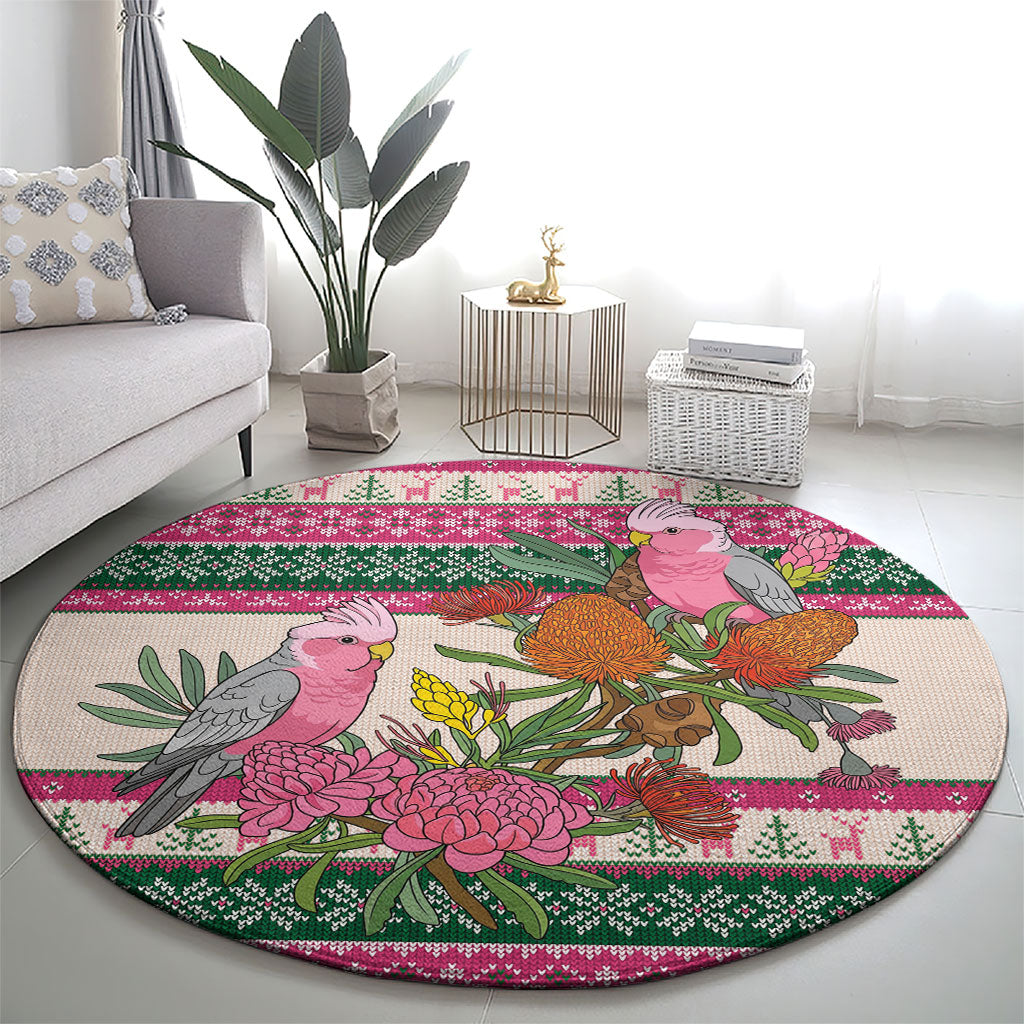 Aussie Galah Christmas Round Carpet Festive Knitted Pattern Inspired