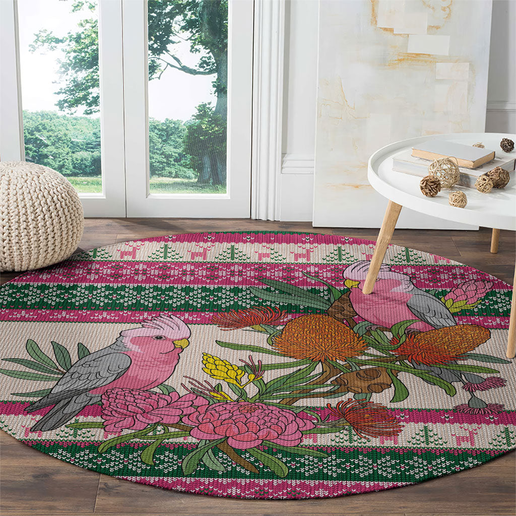 Aussie Galah Christmas Round Carpet Festive Knitted Pattern Inspired